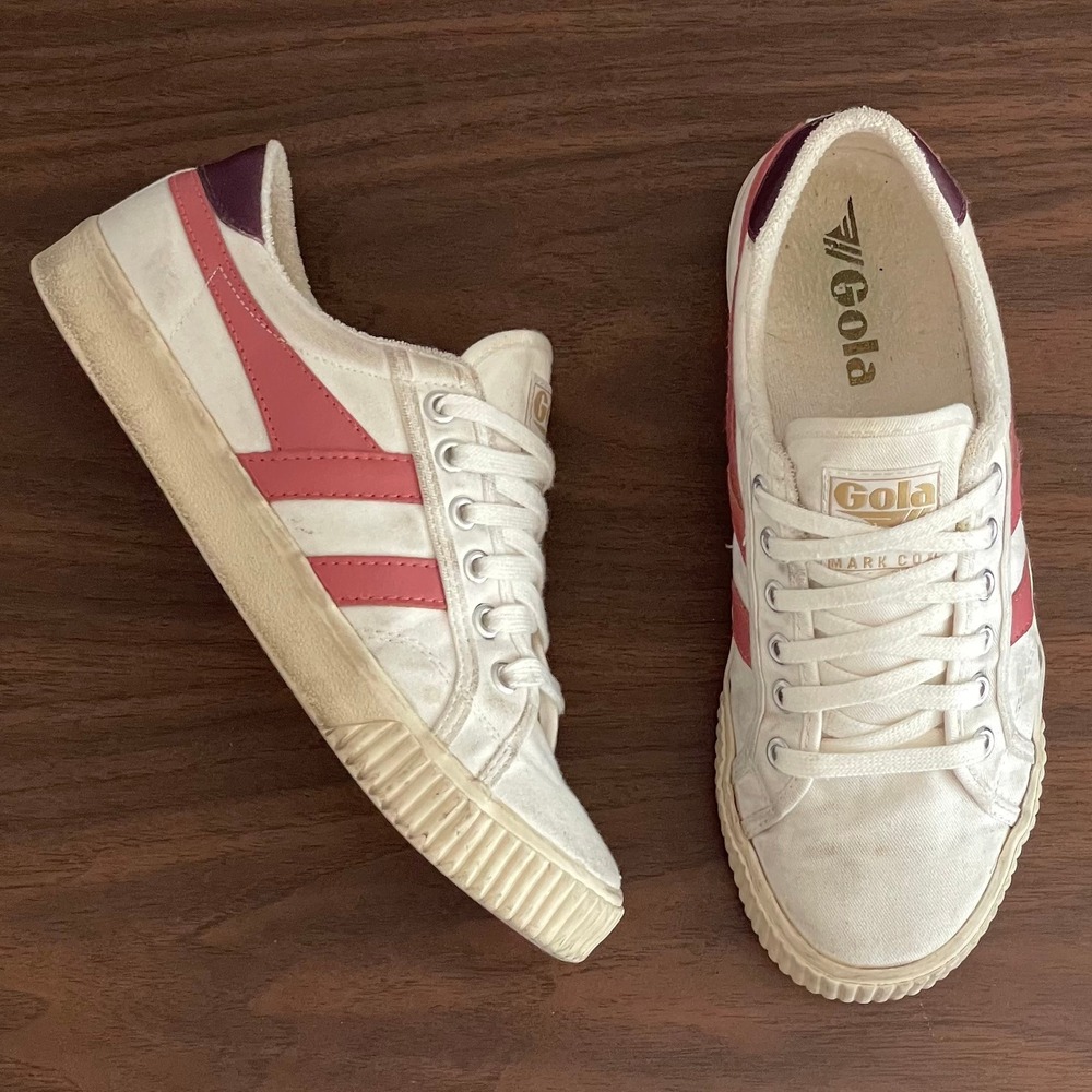 Gola Mark Cox Tennis Shoes Womens 8 White/Pink Canvas‎ Casual Sneakers Preppy